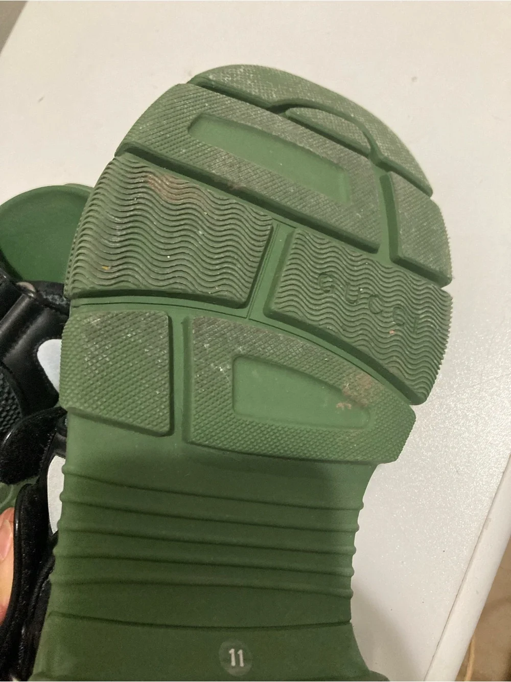 Gucci x Sega Aguru Black, Olive Green & Yellow Mesh Logo Platform Sandal